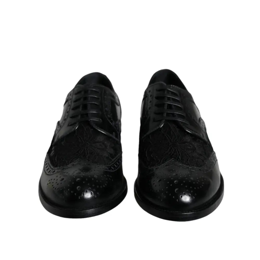 Dolce & Gabbana Black Leather Floral Lace Dress Formal Shoes