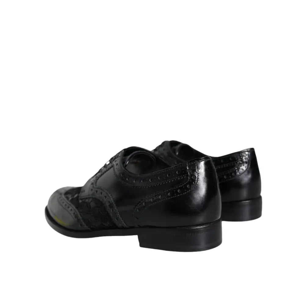Dolce & Gabbana Black Leather Floral Lace Dress Formal Shoes