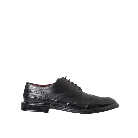 Dolce & Gabbana Black Leather Oxford Wingtip Formal Men Shoes