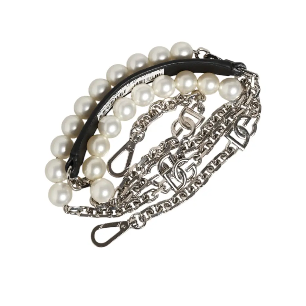 Dolce & Gabbana Black Leather Pearl Chain Bag Accessory Shoulder Strap