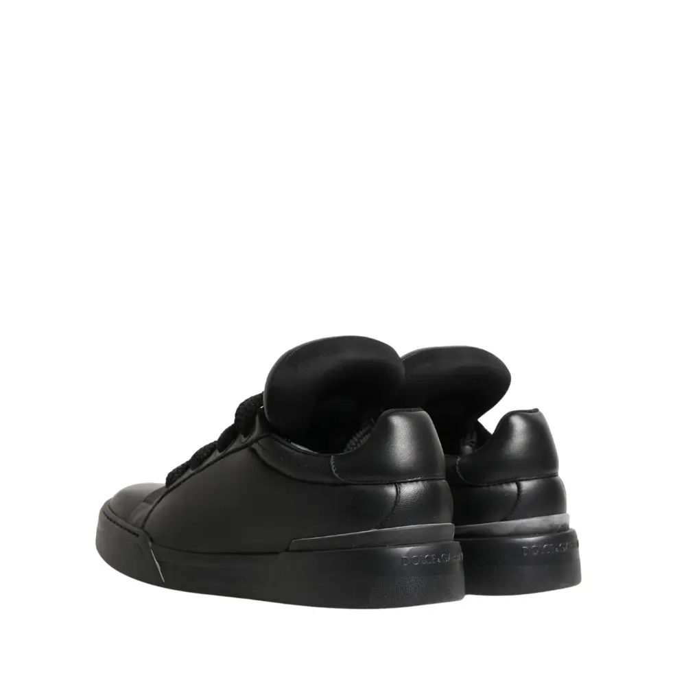 Dolce & Gabbana Black Leather Portofino Low Top Sneakers Shoes - Sneakers