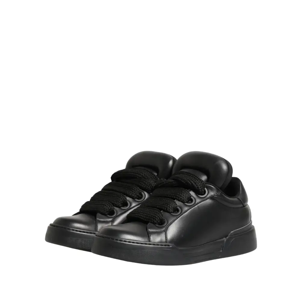 Dolce & Gabbana Black Leather Portofino Low Top Sneakers Shoes - Sneakers