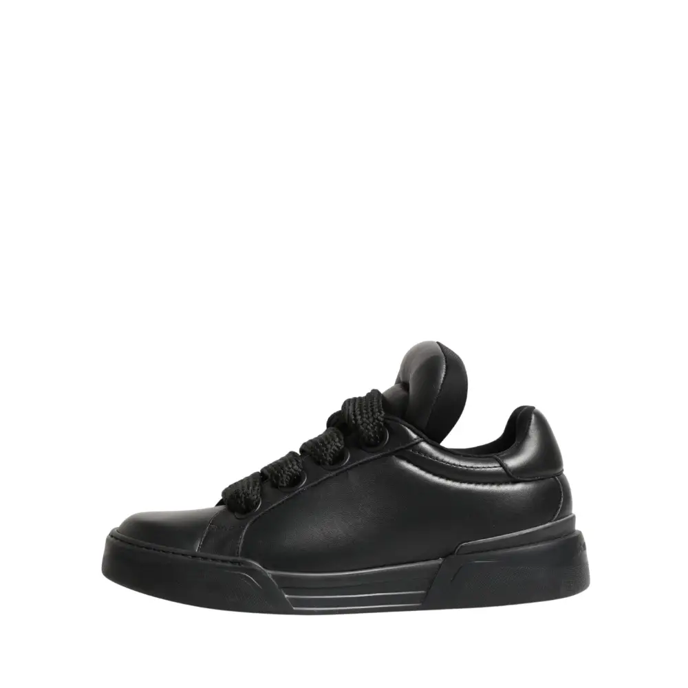 Dolce & Gabbana Black Leather Portofino Low Top Sneakers Shoes - Sneakers