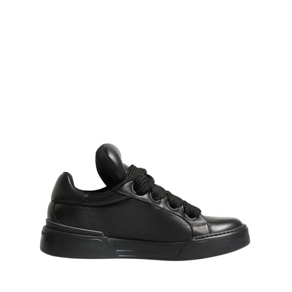 Dolce & Gabbana Black Leather Portofino Low Top Sneakers Shoes - Sneakers