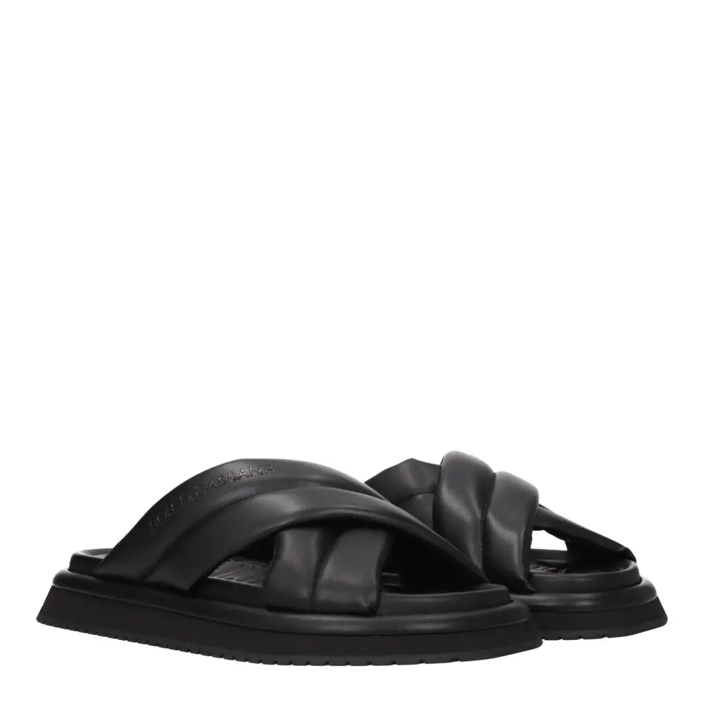 Dolce & Gabbana Black Leather Slippers Sandals - Sandaler