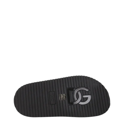 Dolce & Gabbana Black Leather Slippers Sandals - Sandaler