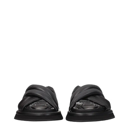 Dolce & Gabbana Black Leather Slippers Sandals - Sandaler