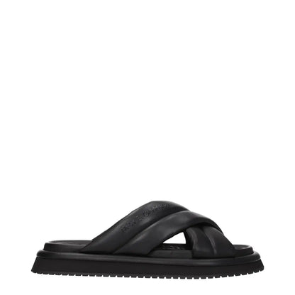 Dolce & Gabbana Black Leather Slippers Sandals - Sandaler