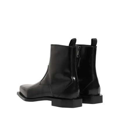 Dolce & Gabbana Black Leather Zip Closure Ankle Boots Shoes - Ankelstøvler