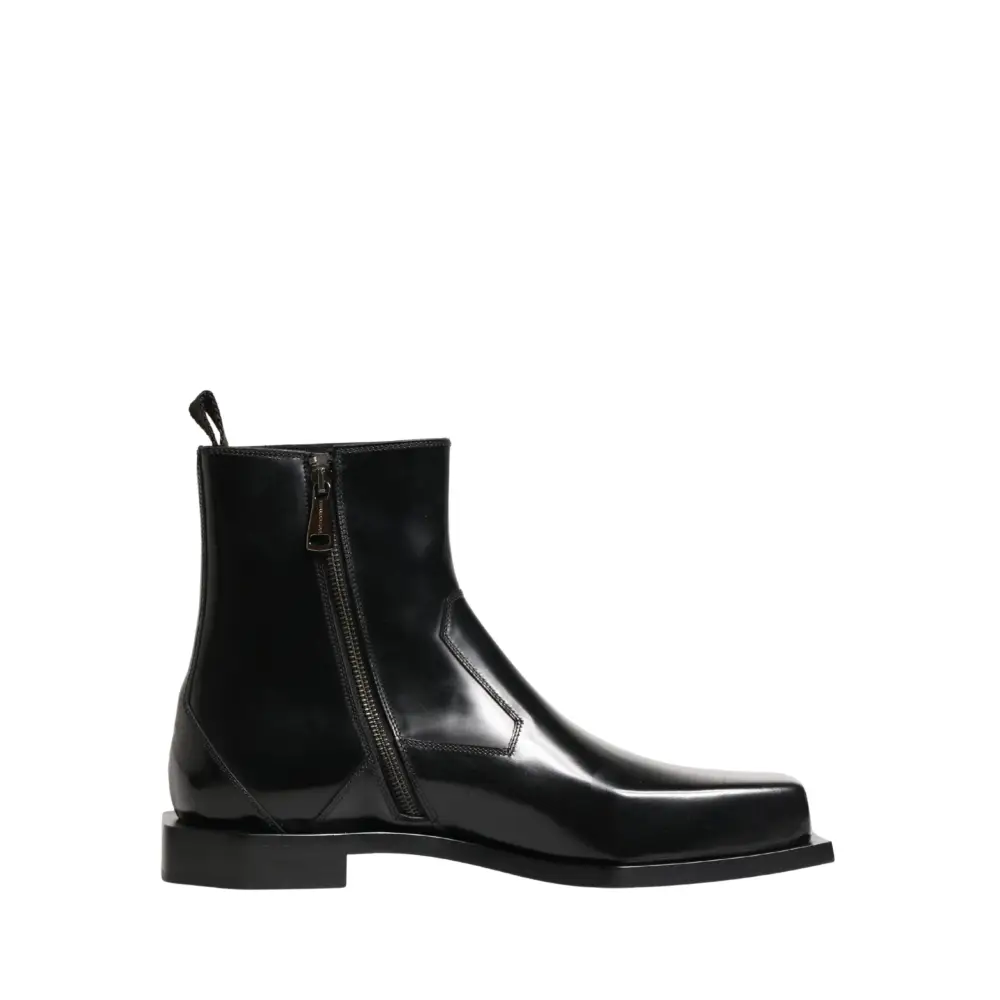 Dolce & Gabbana Black Leather Zip Closure Ankle Boots Shoes - Ankelstøvler