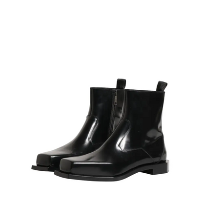 Dolce & Gabbana Black Leather Zip Closure Ankle Boots Shoes - Ankelstøvler