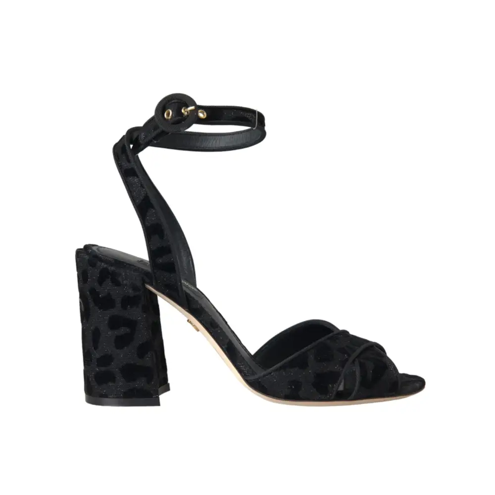 Dolce & Gabbana gabbana black leopard suede heels med ankelrem og guldspænde