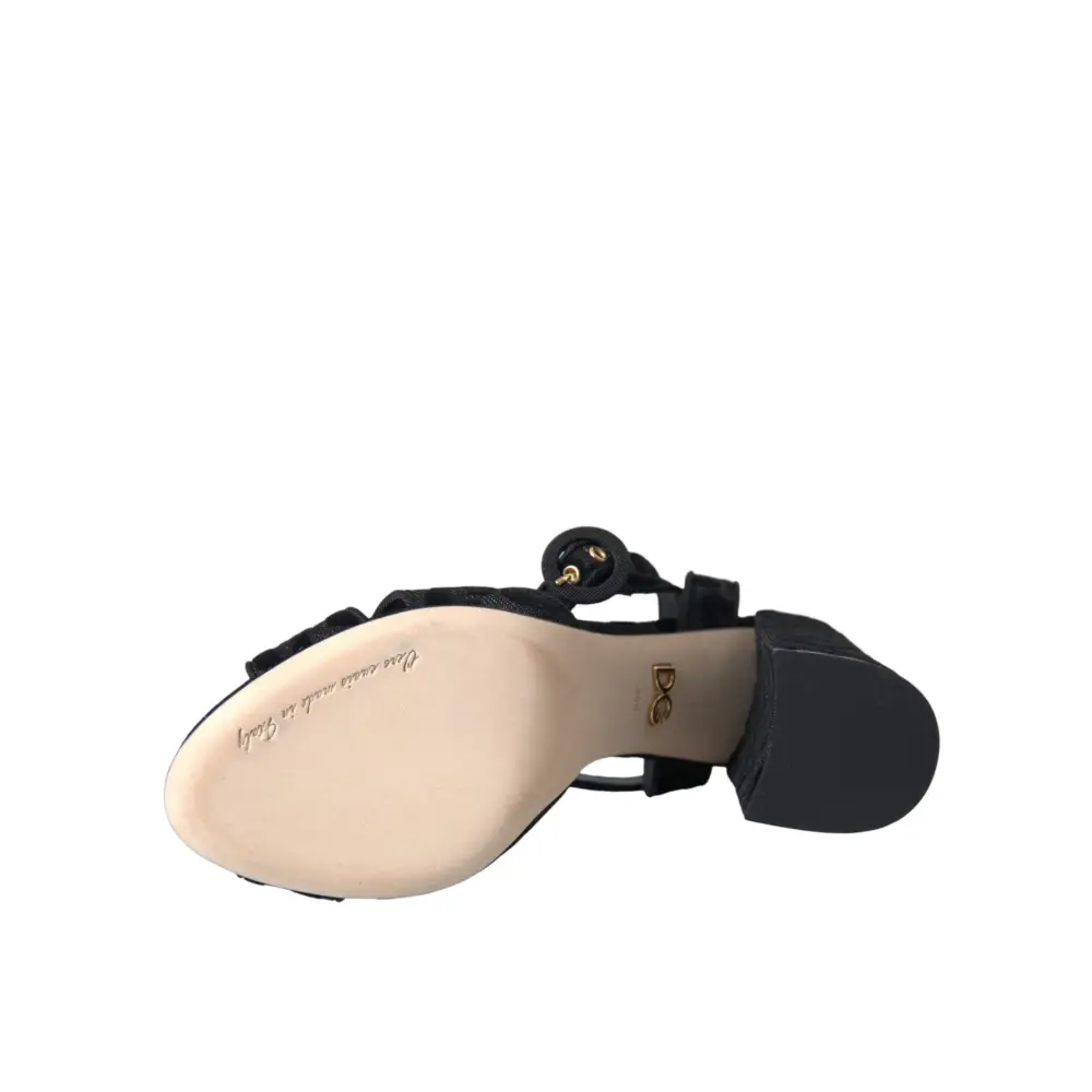 Dolce & Gabbana black leopard suede heels med tekstureret strop og guld hardware