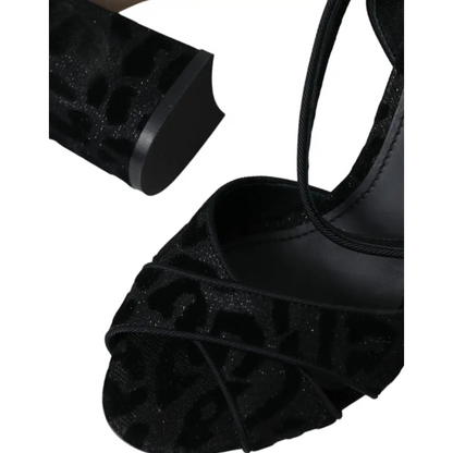 Dolce & Gabbana black leopard suede heels med fløjlsprint og blokhæl