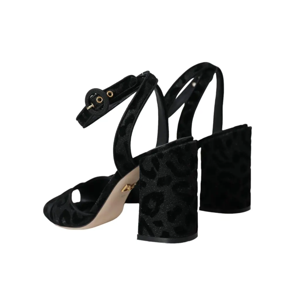Dolce & Gabbana black leopard suede heels med ankelrem