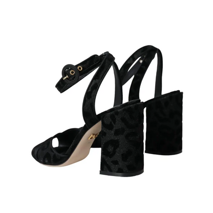 Dolce & Gabbana black leopard suede heels med ankelrem