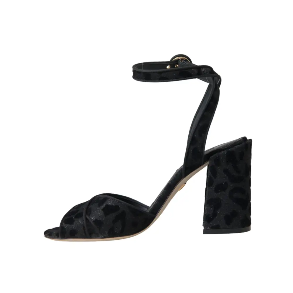 Dolce & Gabbana gabbana black leopard suede heels, velvet sandal med ankelrem