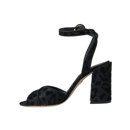 Dolce & Gabbana gabbana black leopard suede heels, velvet sandal med ankelrem