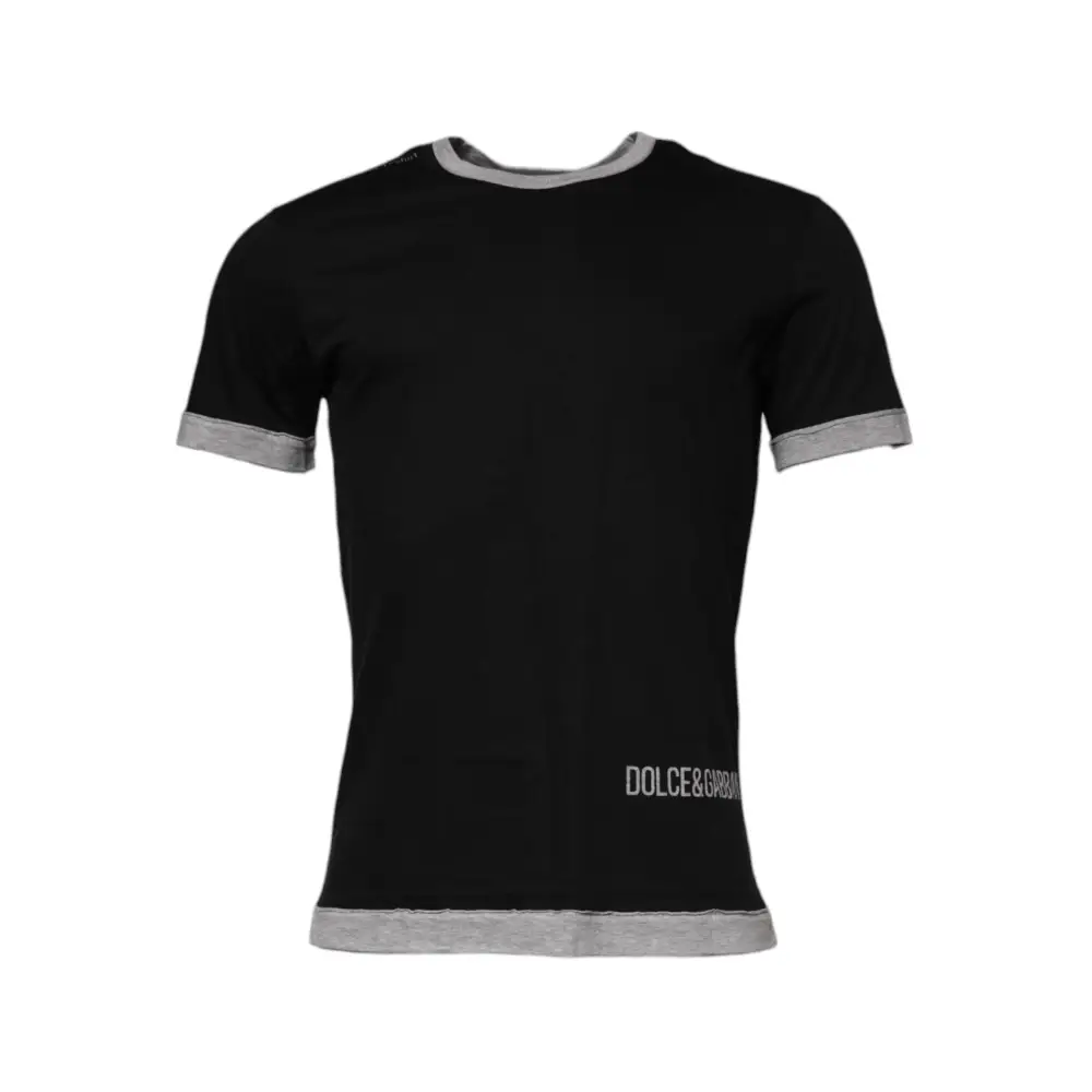 Sort sorte Dolce & Gabbana T-shirt med grå ribkant og logo, 100% originale brands