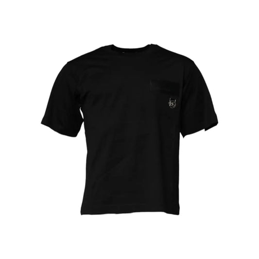 Dolce & Gabbana Black Logo Patch Cotton Crew Neck T-shirt