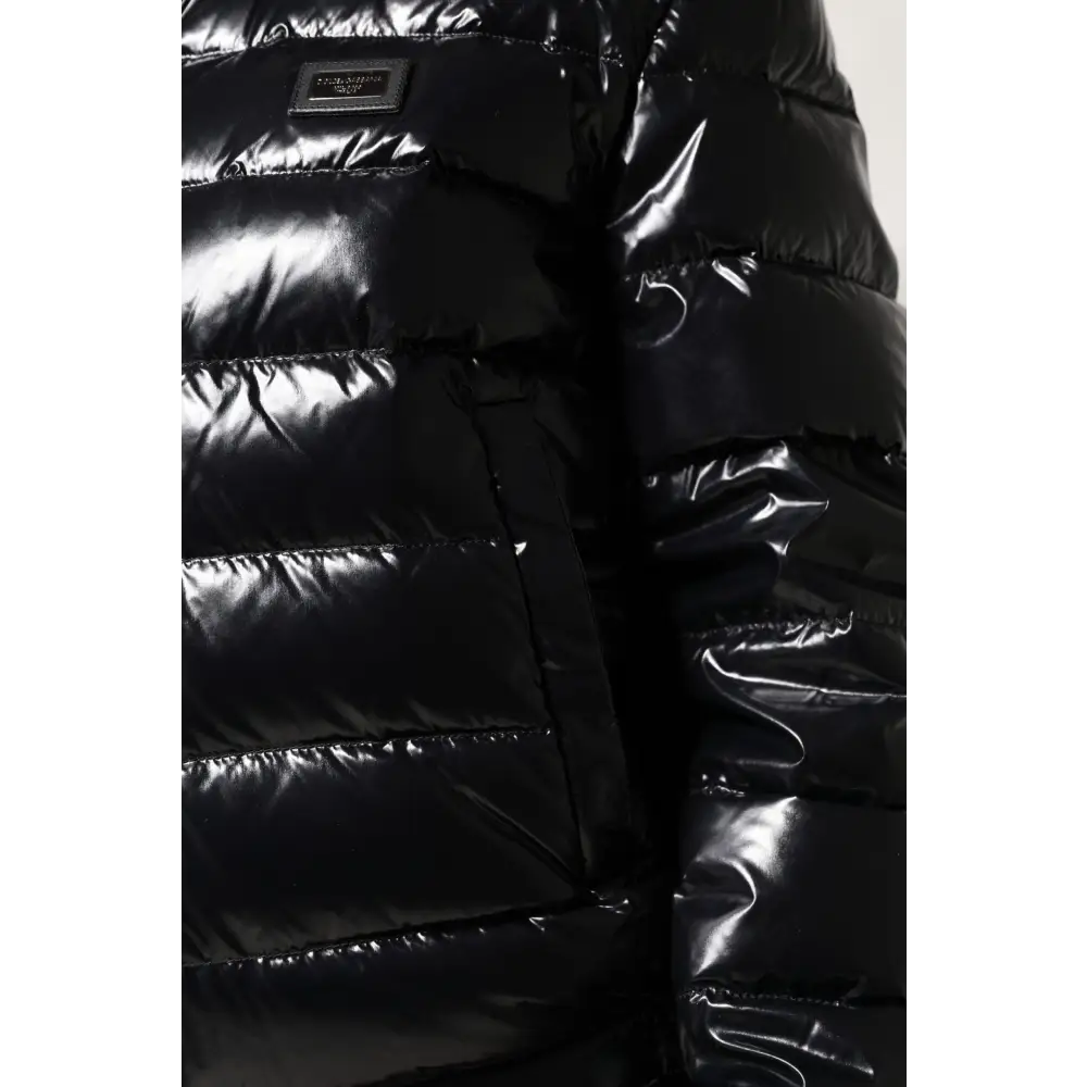 Dolce & Gabbana Black Logo Plaque Full Zip Puffer Jacket