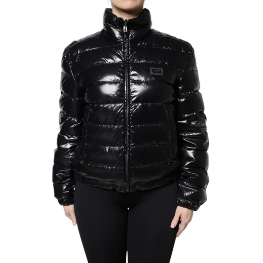 Dolce & Gabbana Black Logo Plaque Full Zip Puffer Jacket