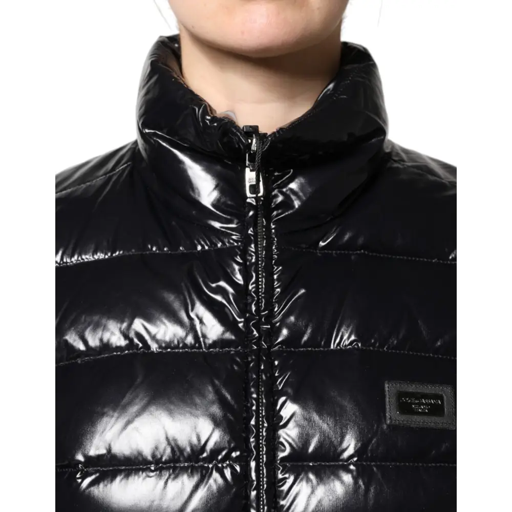 Dolce & Gabbana Black Logo Plaque Full Zip Puffer Jacket