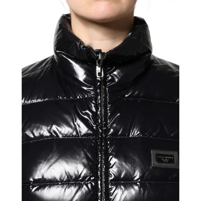 Dolce & Gabbana Black Logo Plaque Full Zip Puffer Jacket