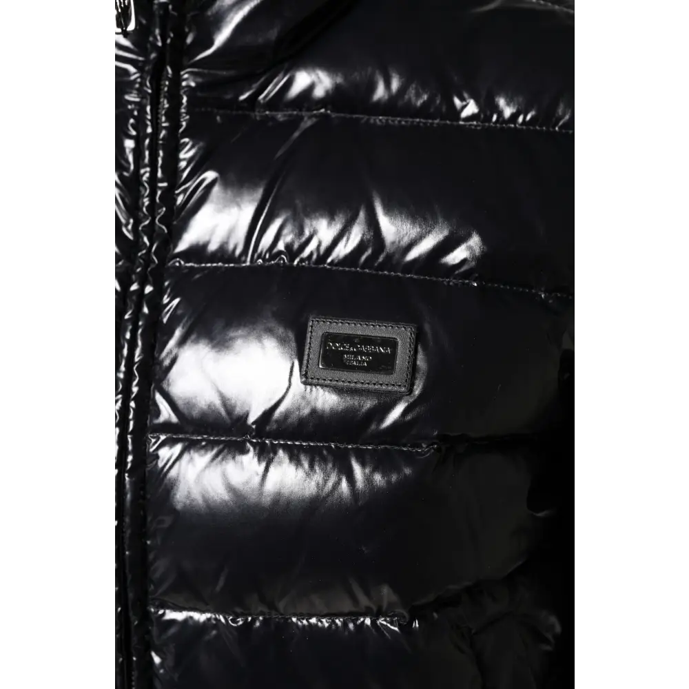 Dolce & Gabbana Black Logo Plaque Full Zip Puffer Jacket