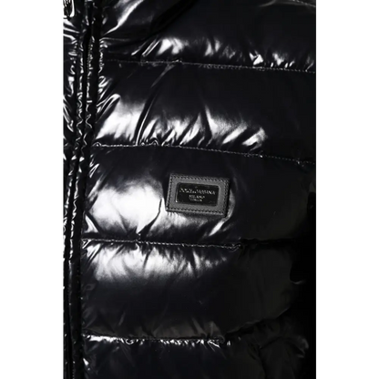 Dolce & Gabbana Black Logo Plaque Full Zip Puffer Jacket