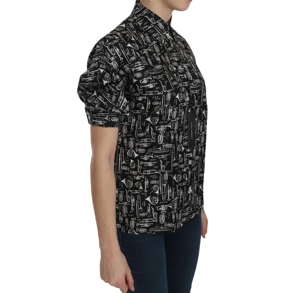 Sort Dolce & Gabbana sort sort trøje med sort musikalsk instrument print