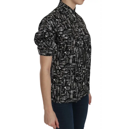 Sort Dolce & Gabbana sort sort trøje med sort musikalsk instrument print