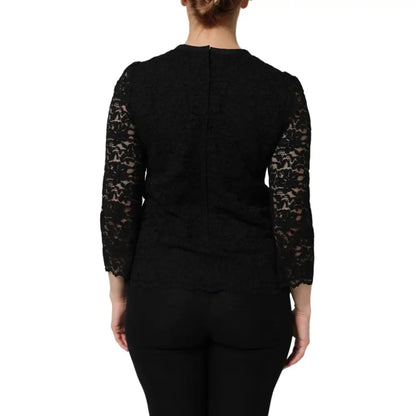 Dolce & Gabbana Black Nylon Lace Long Sleeve Blouse Top