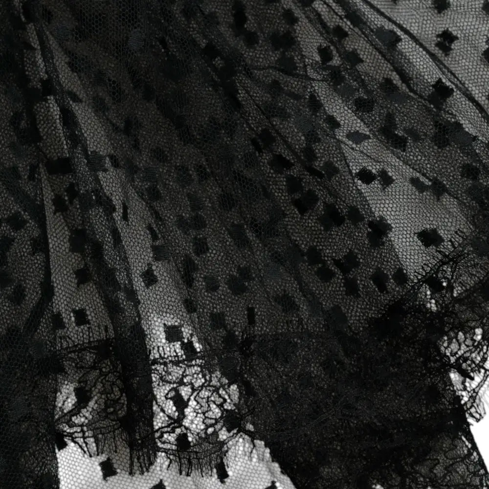 Dolce & Gabbana Black Nylon Lace Trim High Waist A-line Skirt