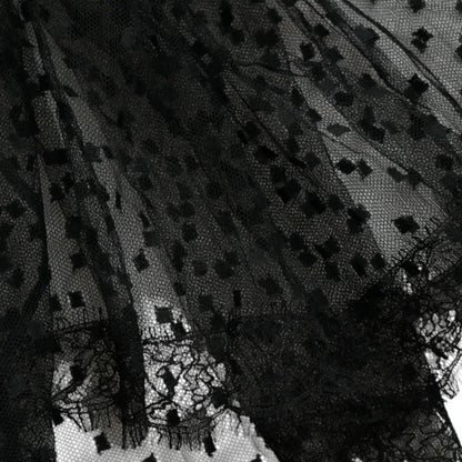 Dolce & Gabbana Black Nylon Lace Trim High Waist A-line Skirt