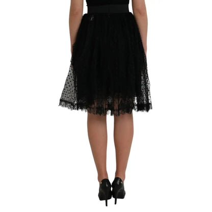 Dolce & Gabbana Black Nylon Lace Trim High Waist A-line Skirt