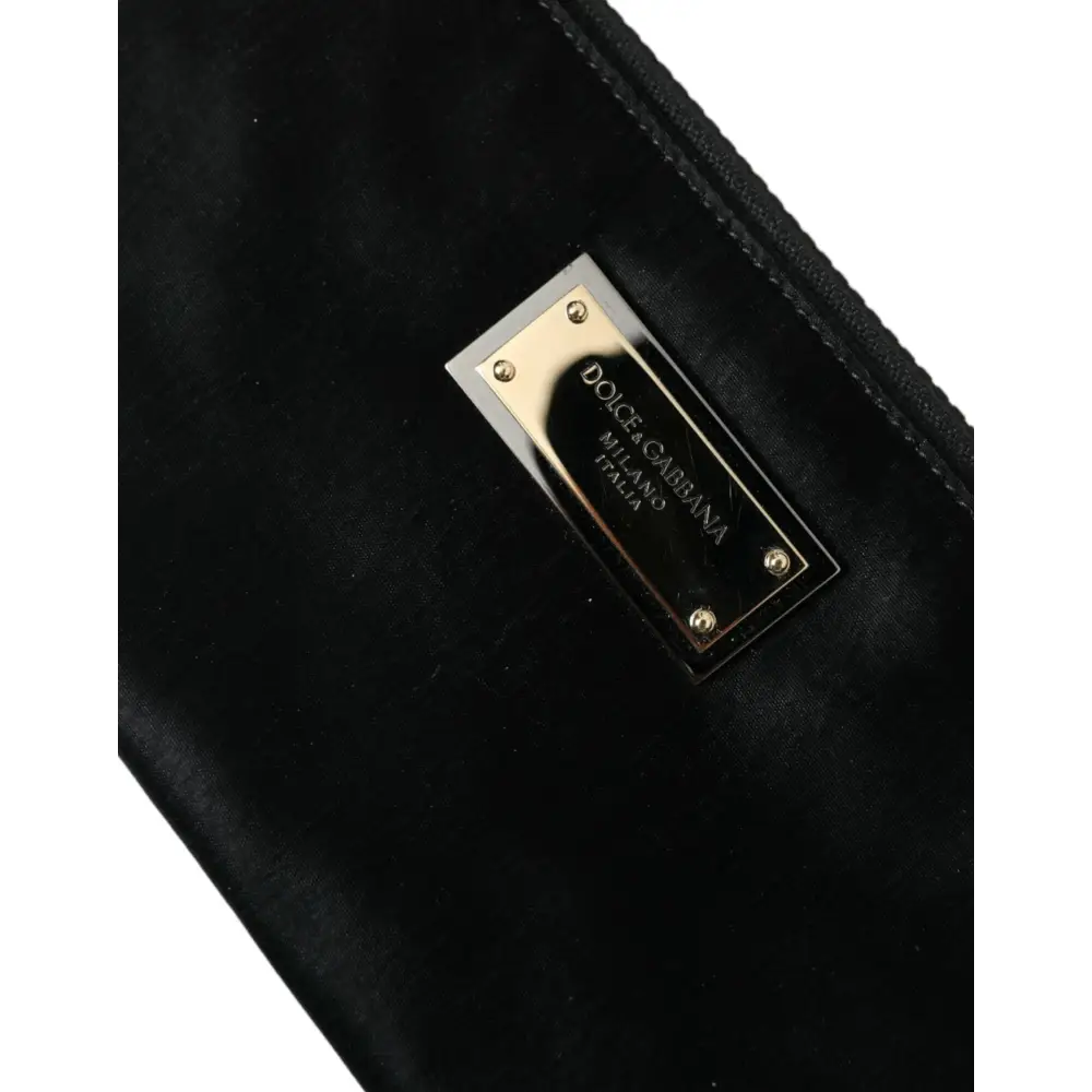 Gabbana black nylon logo plaque clutch med guldplade