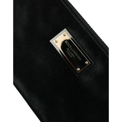 Gabbana black nylon logo plaque clutch med guldplade