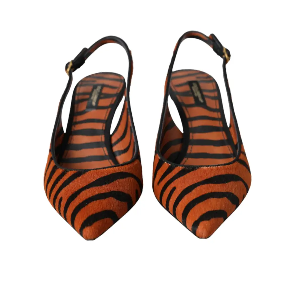 Dolce & Gabbana black orange zebra leather slingback heels