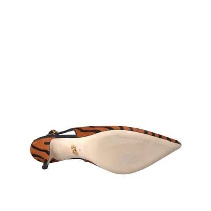 Dolce & Gabbana black orange zebra orange zebra leather slingback heels
