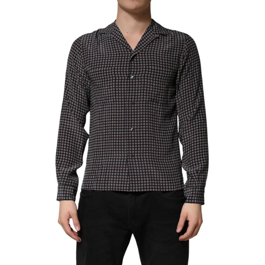 Dolce & Gabbana Black Patterned Silk Men Button Down Shirt - Skjorte