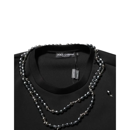 Dolce & Gabbana Black Polyester Necklace Embellished T-shirt - T-shirts