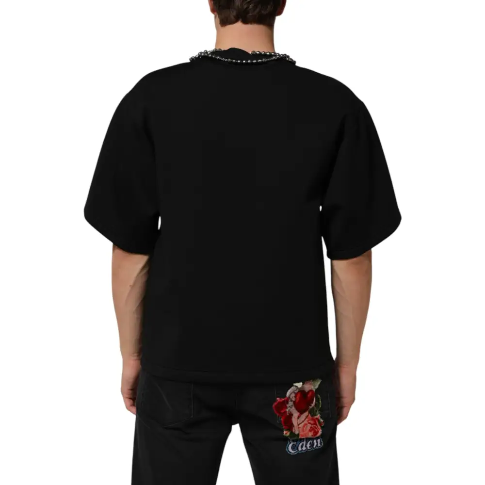 Dolce & Gabbana Black Polyester Necklace Embellished T-shirt - T-shirts