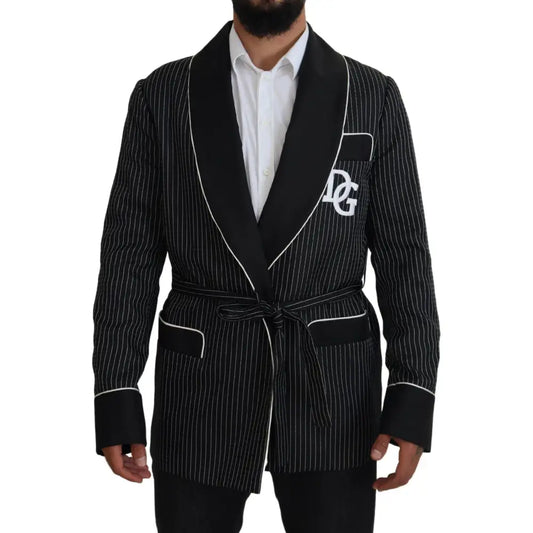 Dolce & Gabbana Black Robe Striped DG Patch Jacket Men Blazer