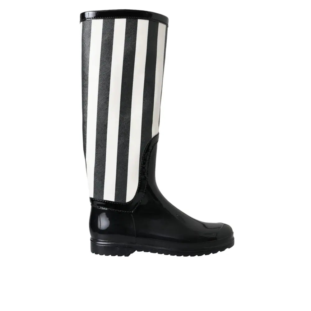 Dolce & Gabbana Black Rubber Knee High Flat Boots Shoes