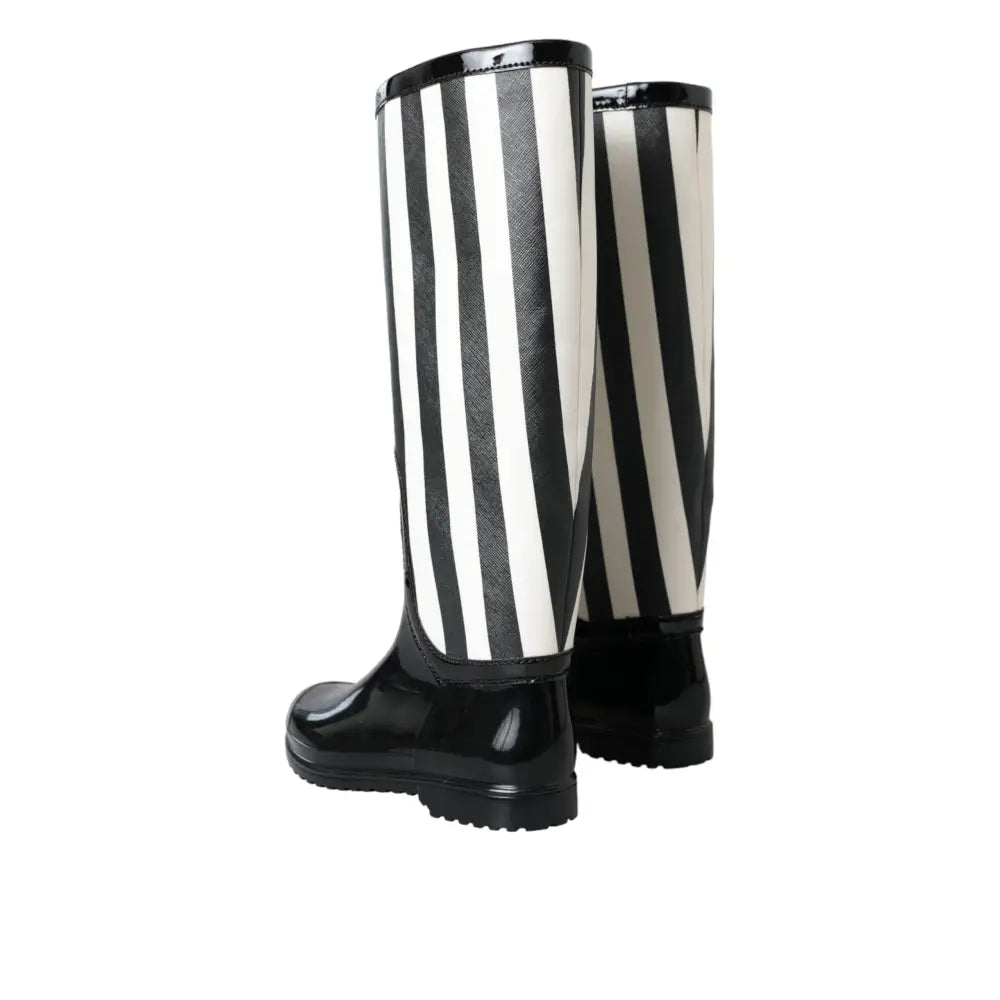 Dolce & Gabbana Black Rubber Knee High Flat Boots Shoes