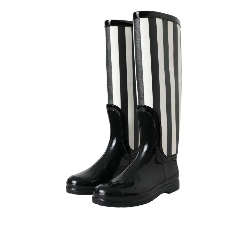 Dolce & Gabbana Black Rubber Knee High Flat Boots Shoes