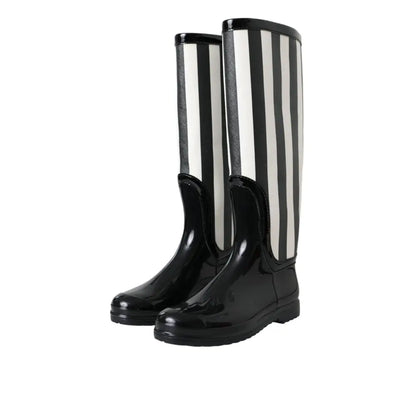 Dolce & Gabbana Black Rubber Knee High Flat Boots Shoes