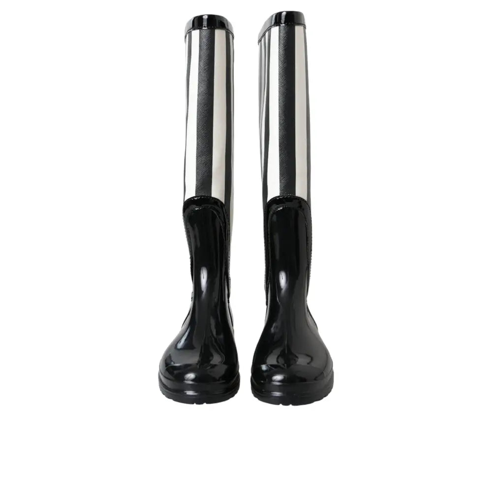 Dolce & Gabbana Black Rubber Knee High Flat Boots Shoes