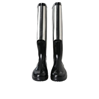 Dolce & Gabbana Black Rubber Knee High Flat Boots Shoes